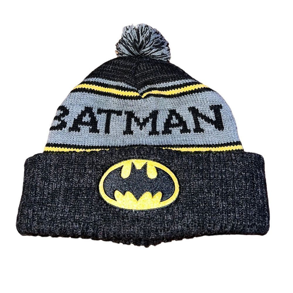 DC Comics Batman knit hat in black, grey and yellow with a‎ pom pom one size